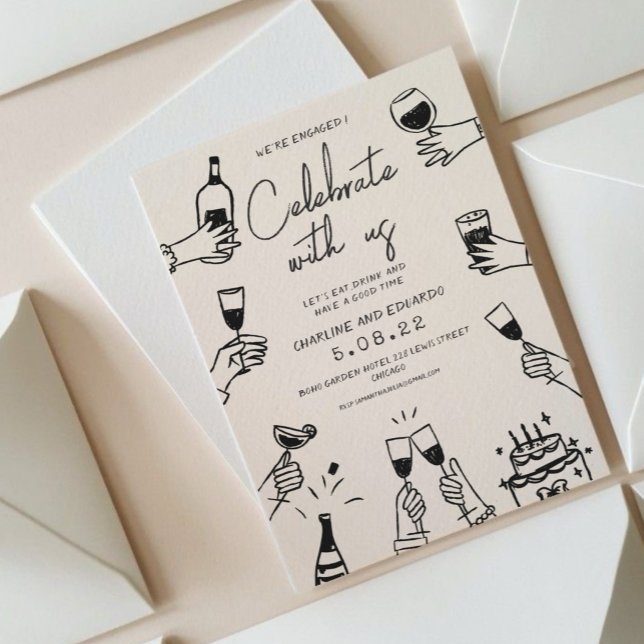 Handpainting Retro Contemporary Engagement Invitation (Creator Uploaded)