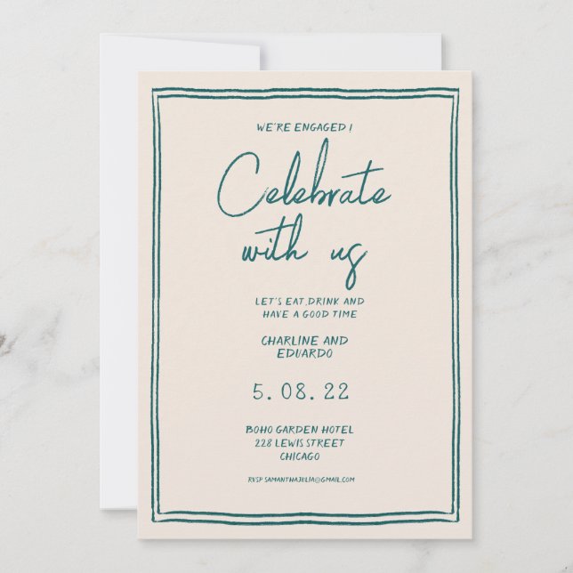 Handpainting Retro Contemporary Engagement Invitation (Front)