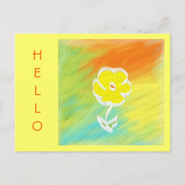 Handppainted Flower Hello Postcard (Front)