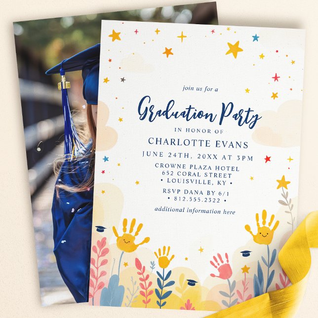Handprint Flowers Kindergarten Grad Photo Invitation (Creator Uploaded)