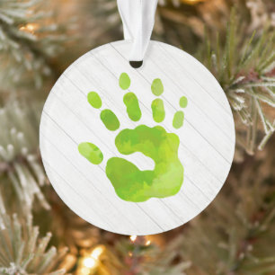 Handprint Kids Green Hand Name Year Holly Keepsake Ornament