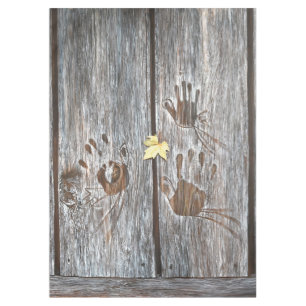 Handprints Birds on Wooden Boards with Autumn Leaf Tablecloth