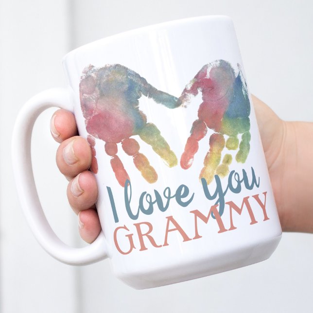 Handprints Heart Grandma Gift Square Photo Coffee Mug (Creator Uploaded)