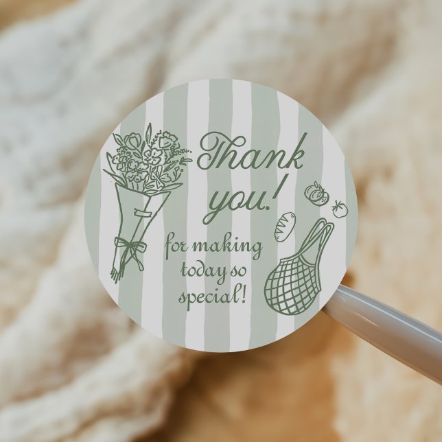 Handrawn Fresh Off the Market Bridal Shower Classic Round Sticker (Creator Uploaded)