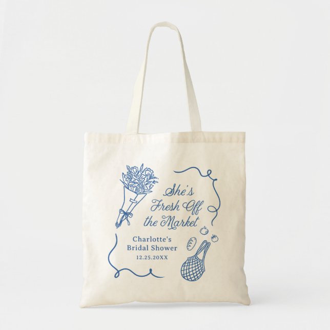 Handrawn Fresh Off the Market Bridal Shower Tote Bag (Front)