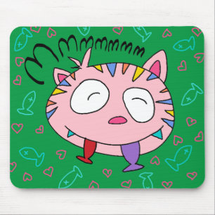 Handrawn Kitty Love Fish Mousepad