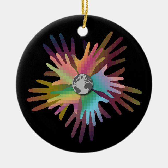 Hands Around the World Ceramic Tree Decoration (Front)