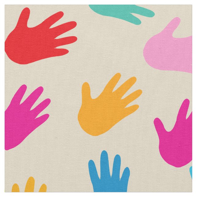 Hands around the world print fabric (Close Up)