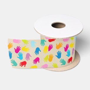 Hands around the world ribbon satin ribbon