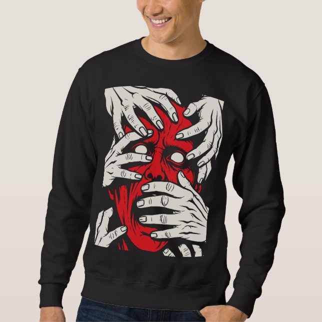 Hands Covering Face Horror Red Demon Art Sweatshirt (Front)