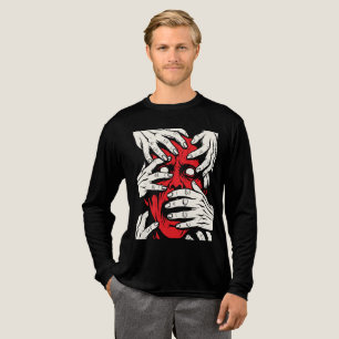 Hands Covering Face Horror Red Demon Art Tri-Blend Shirt