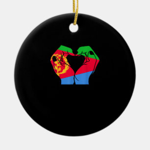 Hands Heart With Eritrean Flag Ceramic Tree Decoration