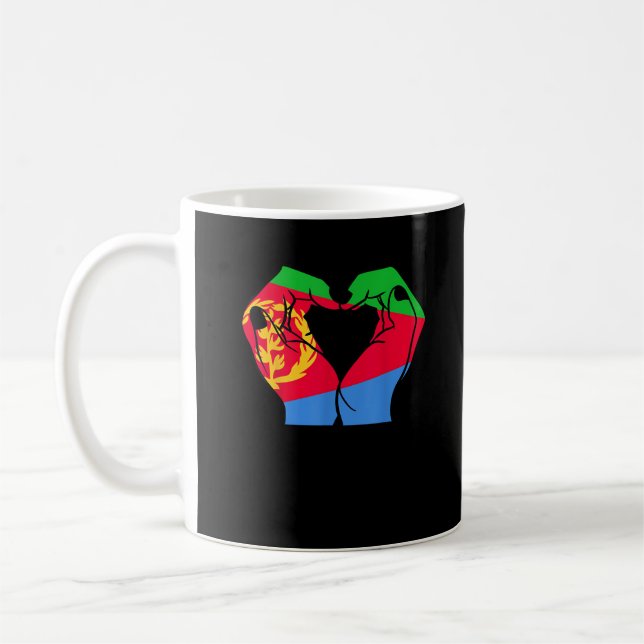 Hands Heart With Eritrean Flag Coffee Mug (Left)