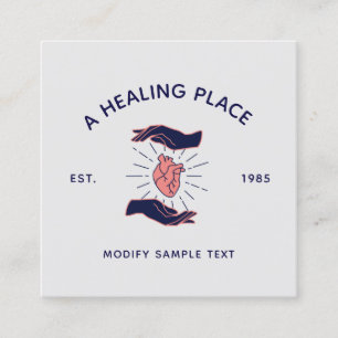 Hands Holding Human Heart Square Business Card