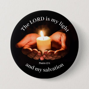 Hands Holding Lighted Candle with Bible message 7.5 Cm Round Badge