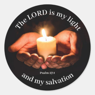 Hands Holding Lighted Candle with Bible message Cl Classic Round Sticker