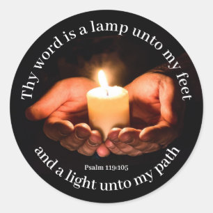 Hands Holding Lighted Candle with Bible message Classic Round Sticker