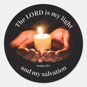 Hands Holding Lighted Candle with Bible message Classic Round Sticker