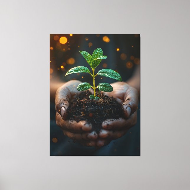 Hands Holding Seedling Growth Hope Art Canvas Print (Front)
