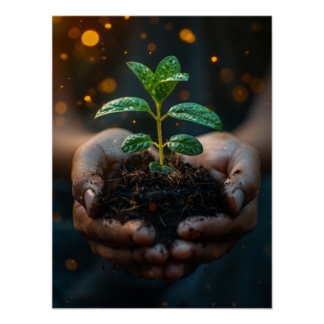 Hands Holding Seedling Growth Hope Art Poster (Front)