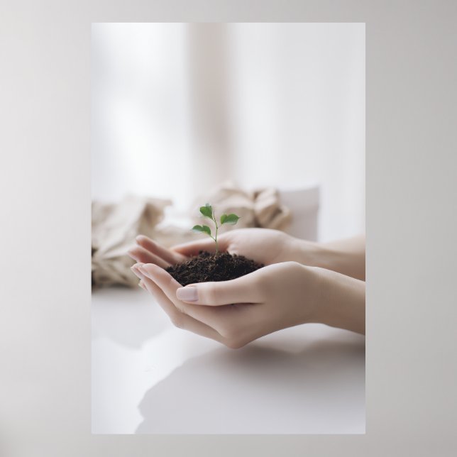 Hands Holding Seedling Growth Hope Poster (Front)