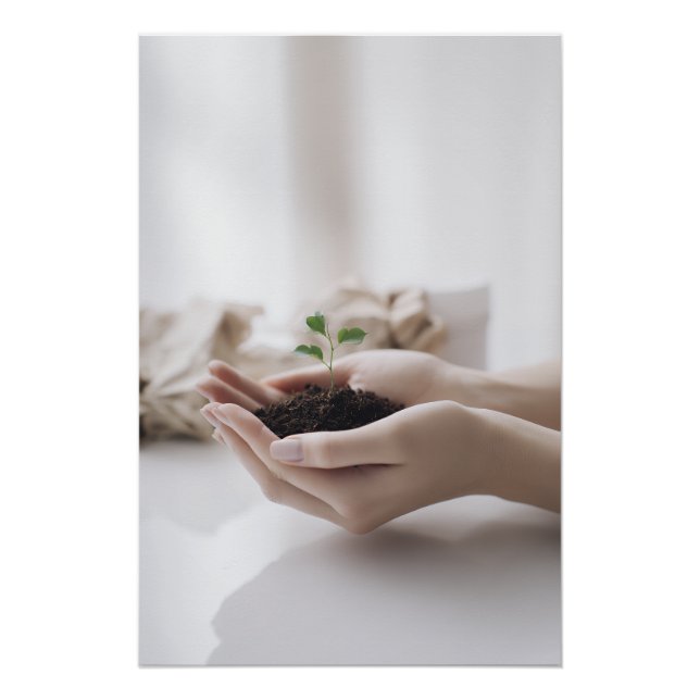 Hands Holding Seedling Growth Hope Poster (Front)