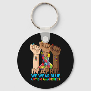 Hands In April We Wear Blue Autism Awareness Month Key Ring