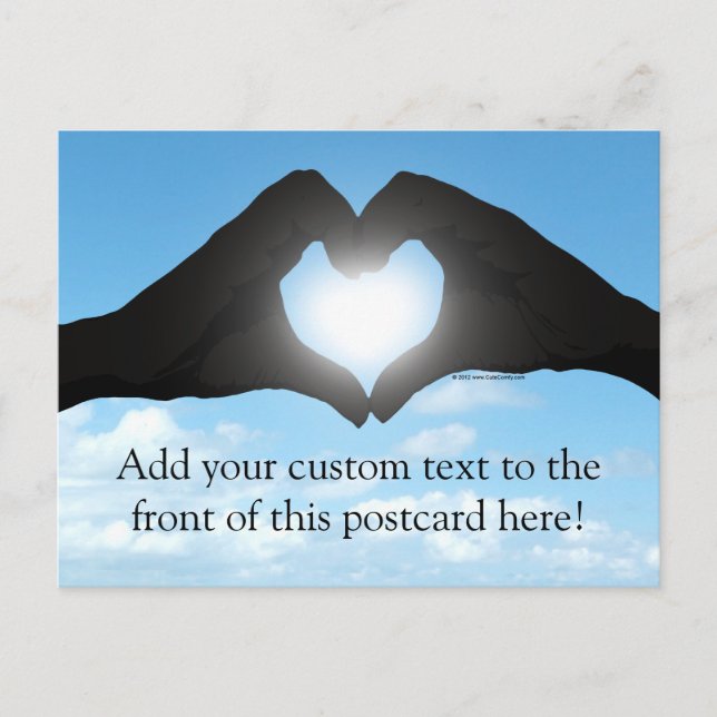 Hands in Heart Shape Silhouette on Blue Sky Postcard (Front)