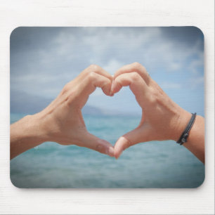 Hands making a heart mousepad- light background mouse pad
