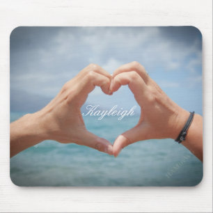Hands making a heart mousepad- light background mouse pad