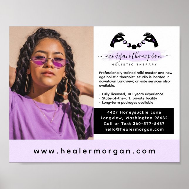 Hands & Moon Phase Massage Reiki Logo Marketing Poster (Front)