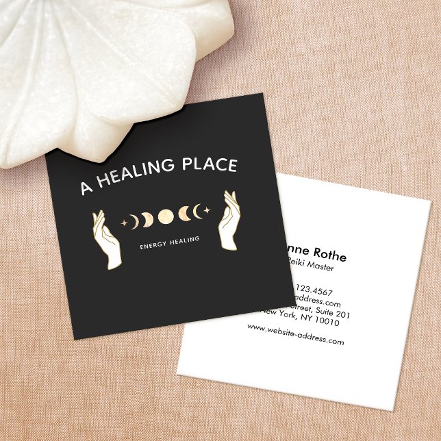 Hands Moon Phases Energy Worker Square Business Card (Creator Uploaded)
