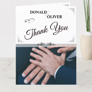 Hands of a Gay Wedding Couple with Rings Thank You Card