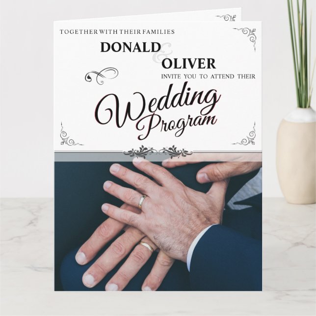 Hands of a Gay Wedding Couple with Rings Thank You Card (Front)