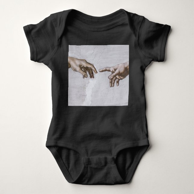 Hands of God and Adam by Michelangelo Baby Bodysuit (Front)
