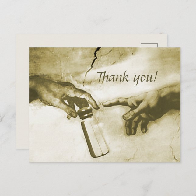 Hands of God and Adam Fine Art Parody Thank You Postcard (Front/Back)