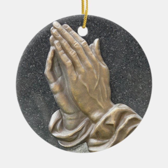 HANDS OF PRAYER CERAMIC TREE DECORATION (Front)