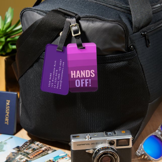 Hands Off Funny design Custom Text Luggage Tag (Front & Back)