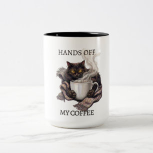 Hands Off My Coffee Funny Tired Cat Mug