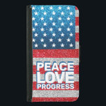 Hands Off Peace Love Progress America Flag Glitter Samsung Galaxy S5 Wallet Case<br><div class="desc">Peace, love, progress! Peacefully protest with this red, white and blue American flag with faux glitter FX. This phone case symbolises the ongoing fight for civil rights and human dignity. The anti-Trump protests ignited a fire of collective resistance across the United States. This phone case not only speaks to this...</div>