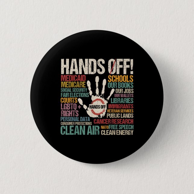 Hands Off Protest  6 Cm Round Badge (Front)