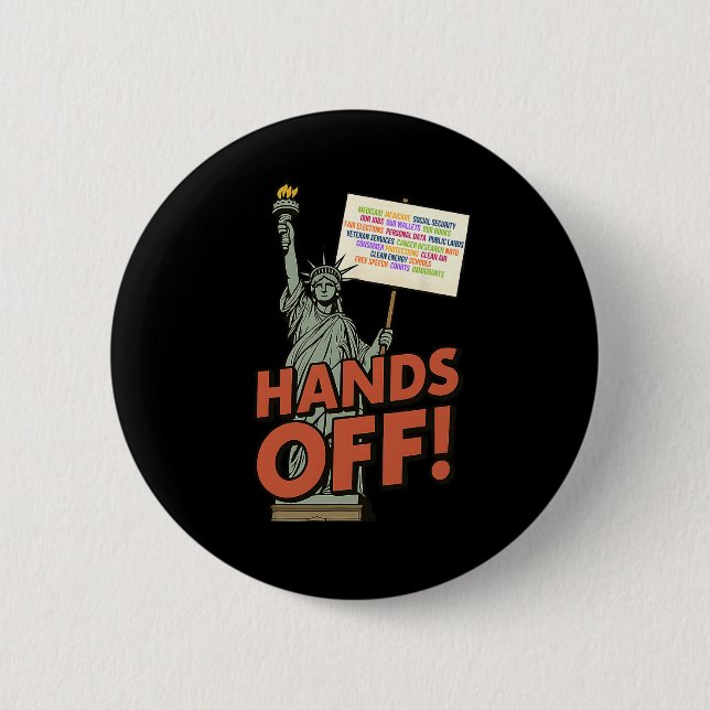 Hands Off Protest April 5th Anti Trump Statue Of L 6 Cm Round Badge (Front)