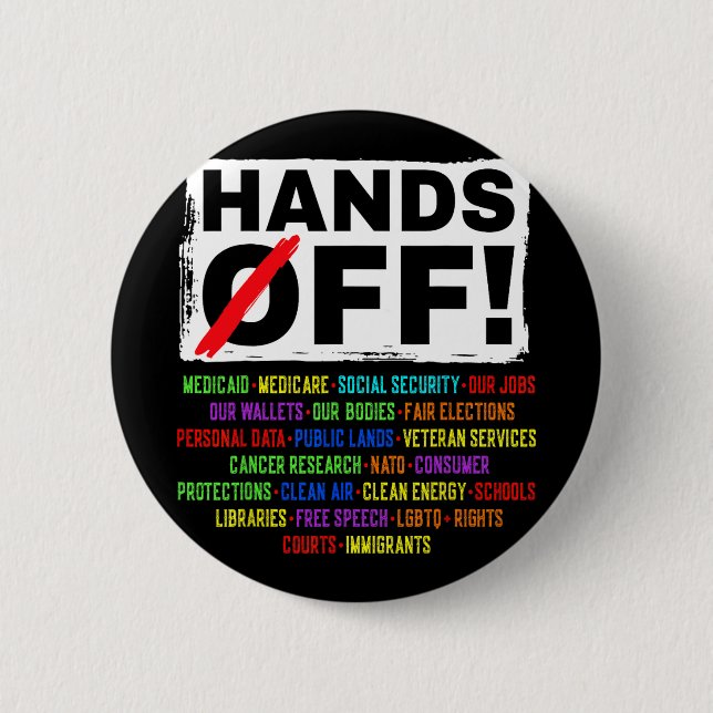 Hands Off Social Security Protest Resist Save Demo 6 Cm Round Badge (Front)