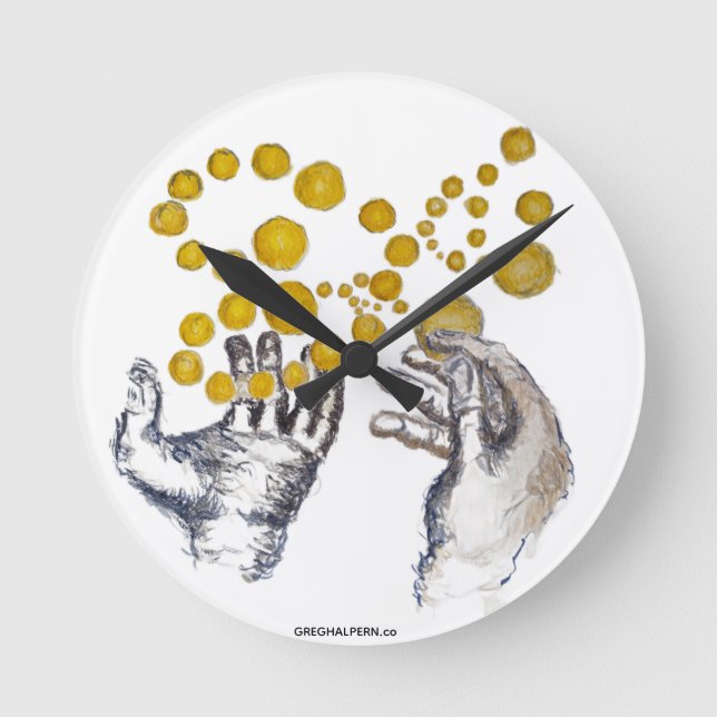 Hands Outstretched with Golden Globes Artist Clock (Front)