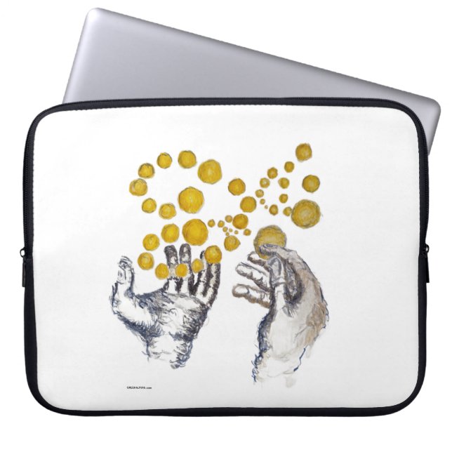 Hands Outstretched with Golden Globes Laptop Sleeve (Front)