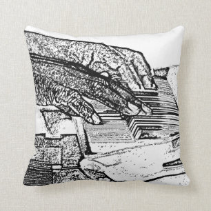 Hands playing piano bw sketch music design cushion