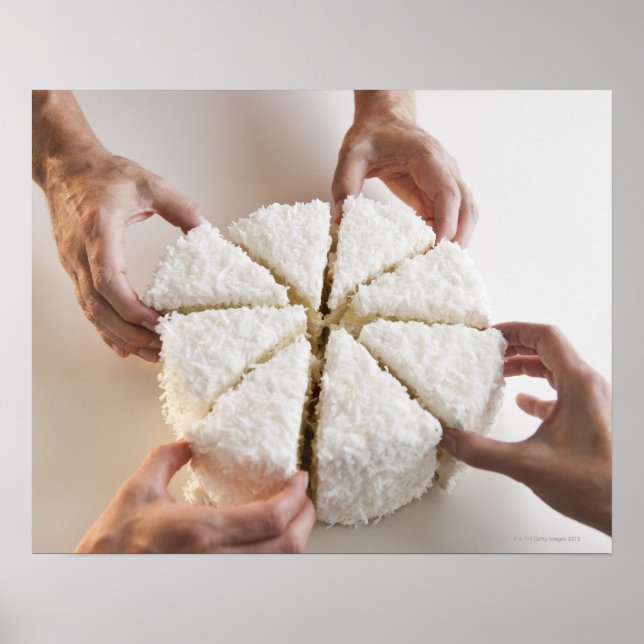 Hands pulling slices from cake poster (Front)