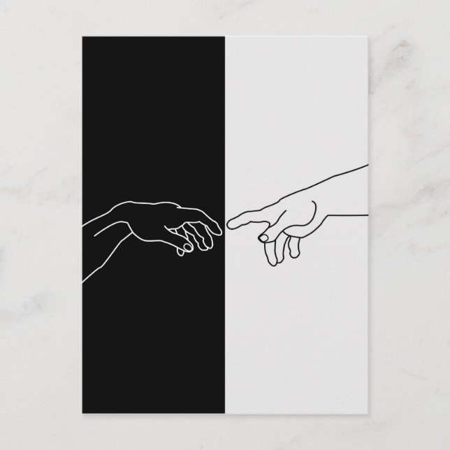 Hands showing the creation of Adam Postcard (Front)