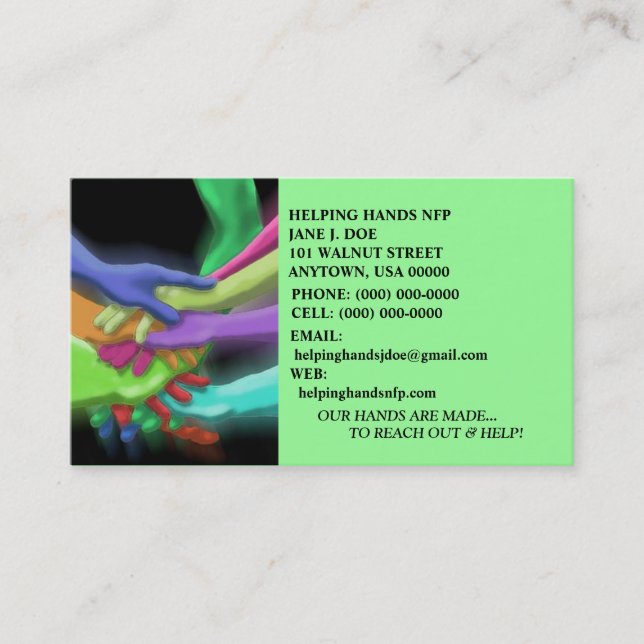 HANDS TEAM CHARITY NFP RETRO NEON BUSINESS CARDS (Front)