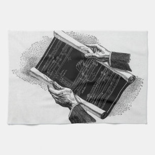 Hands w Architectural Blueprints, Vintage Business Tea Towel